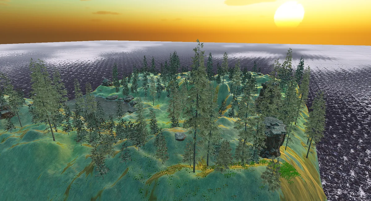 Sunrise over water in the Unity meditation environment