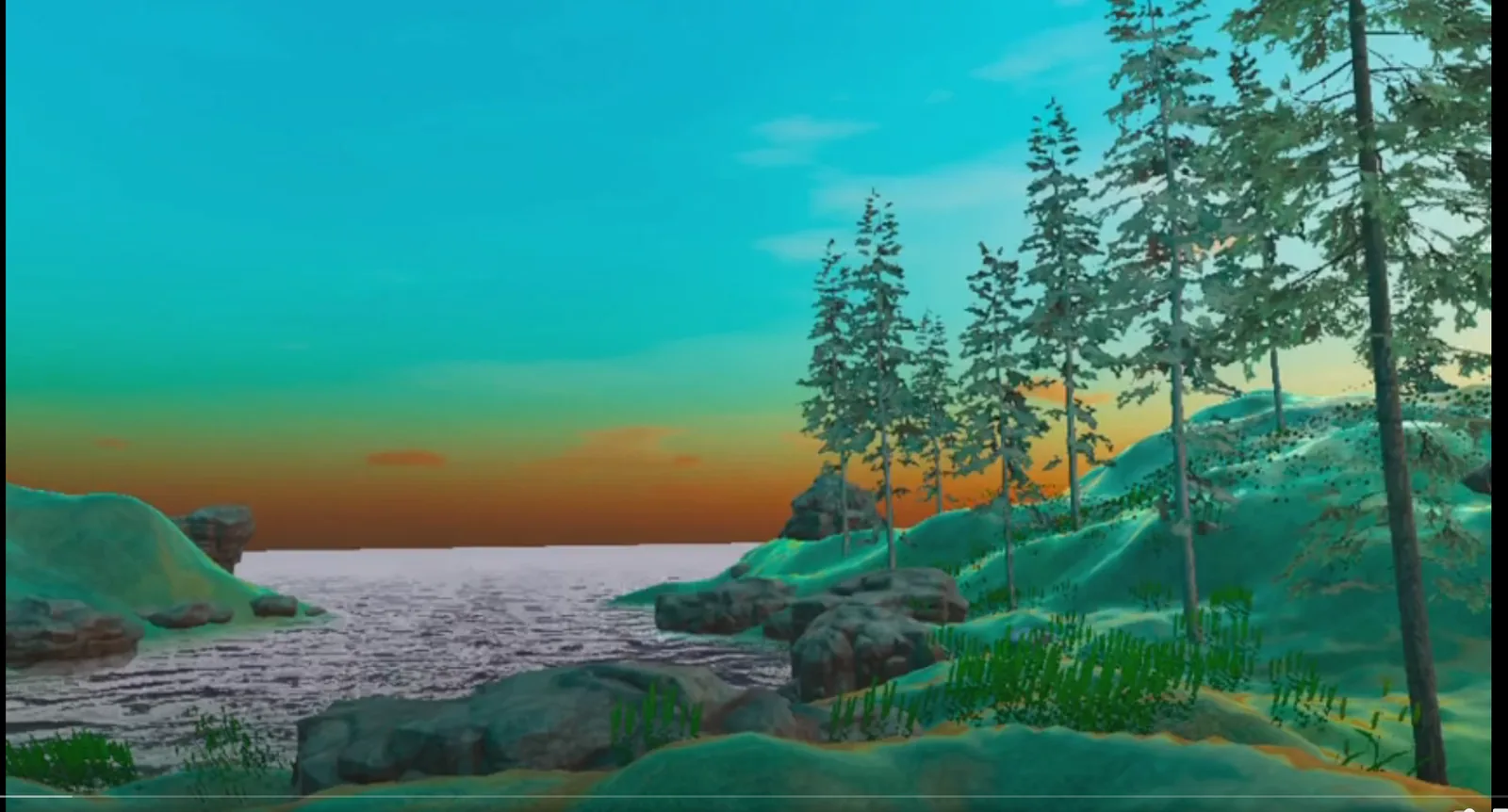 Sunrise over a calm island environment built in Unity for the Mediationist VR meditation prototype